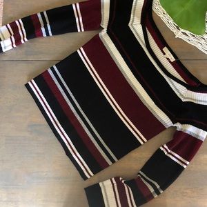 Red and Black striped Boatneck Sweater